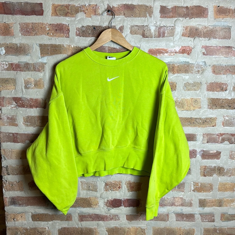 Nike Oversized Cropped Neon Green Crewneck Sweater